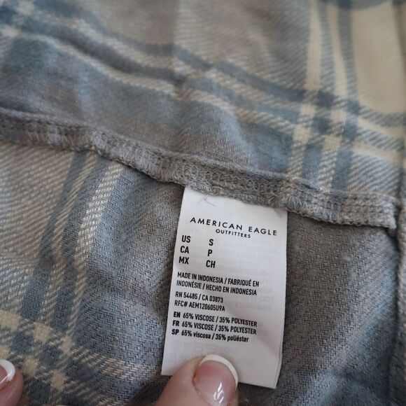 American Eagle 035-1354-3196-020 Womens Sz S Blue Flannel Peplum Button-Up Shirt - Picture 8 of 8